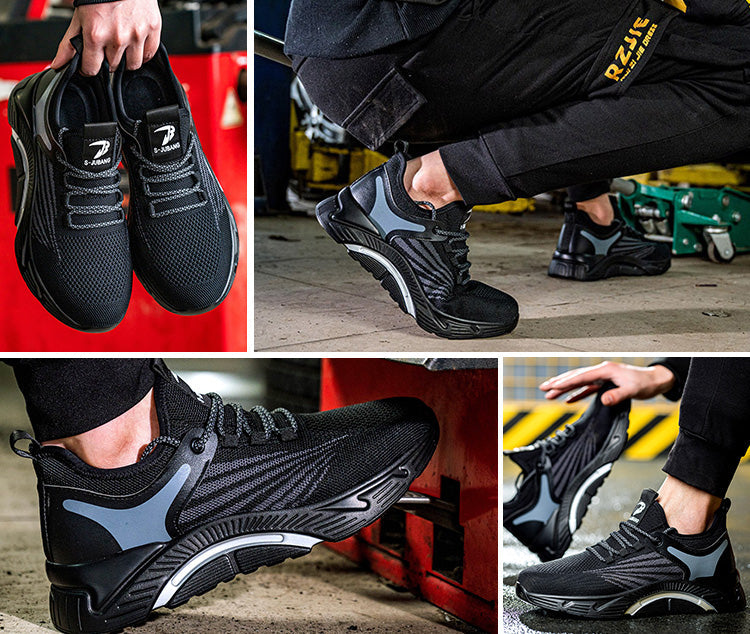 Aidos™ J3 Black-Grey Steel Toe Work Sneakers — Lightweight, Breathable, Anti-Slip Safety Shoes for Men
