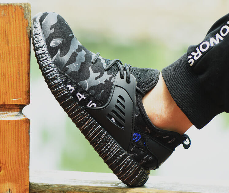 Calypso™ Camo Steel Toe Sneakers — Lightweight, Anti-Slip, Shock-Absorbing Safety Shoes (Black Camo)