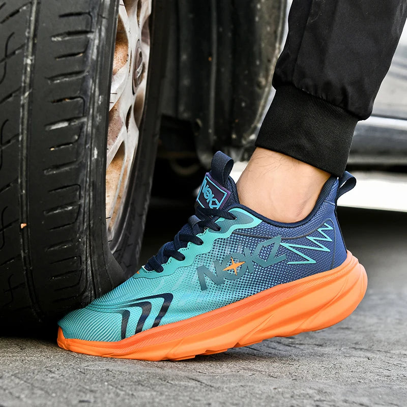 Agon™ NOXZ Men’s Steel Toe Kicks — Ultra-Durable, Breathable, Anti-Puncture Work Sneakers (Blue/Orange)
