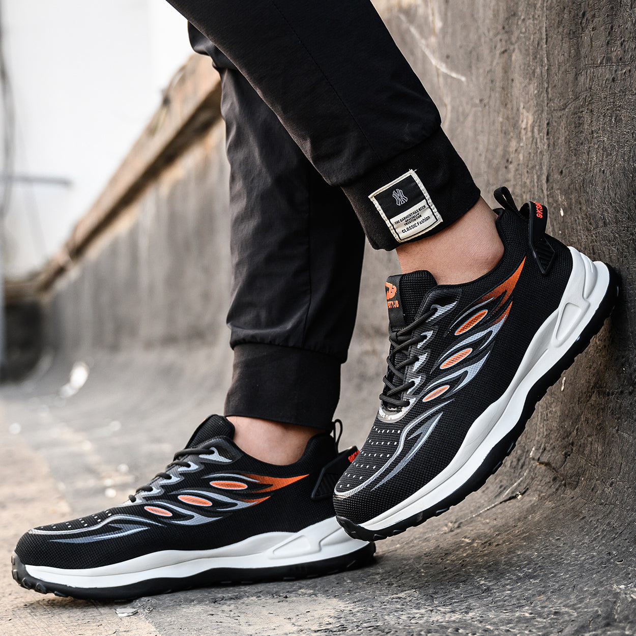 Anteros™ J3 S2 Steel Toe Work Sneakers — Lightweight, Breathable, Anti-Slip Industrial Safety Shoes (Black/orange)