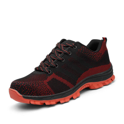 Algos™ Black-Red Steel Toe Work Sneakers — Lightweight, Breathable, Anti-Slip Safety Shoes for Men