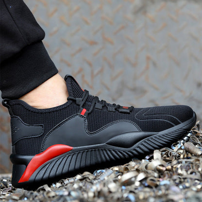 Helios™ Black Red Steel Toe Work Sneakers | Lightweight Slip-Resistant Safety Shoes