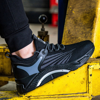 Aidos™ J3 Black-Grey Steel Toe Work Sneakers — Lightweight, Breathable, Anti-Slip Safety Shoes for Men