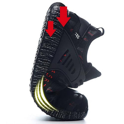 Calypso™ Camo Steel Toe Sneakers — Lightweight, Anti-Slip, Shock-Absorbing Safety Shoes (Black/Red)