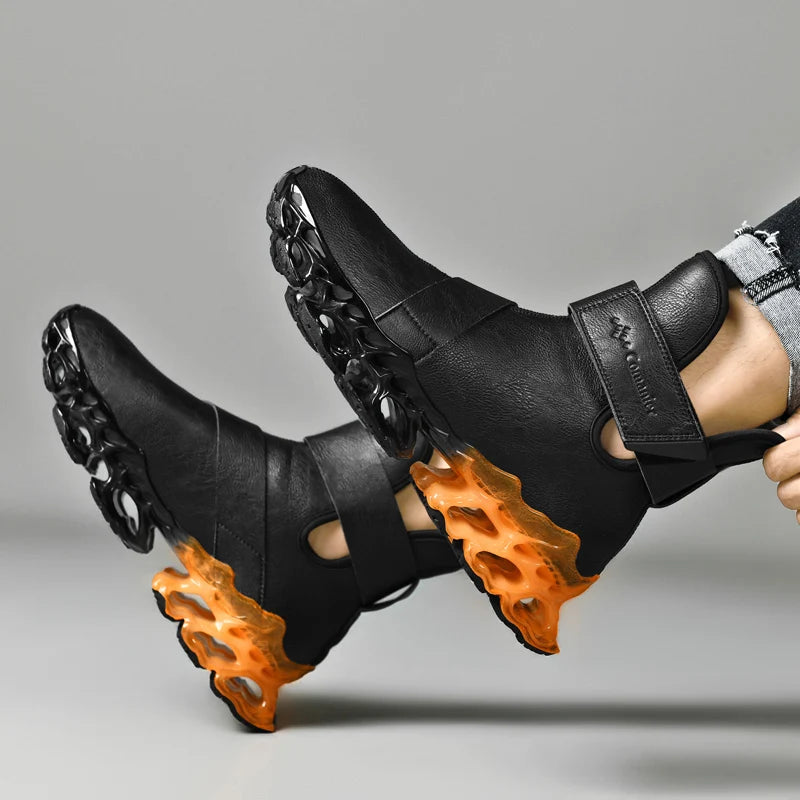 Momos Comanier™ Men’s Fashion Sneakers — Lightweight, Breathable, Shock-Absorbing Streetwear Shoes (Black/Orange)