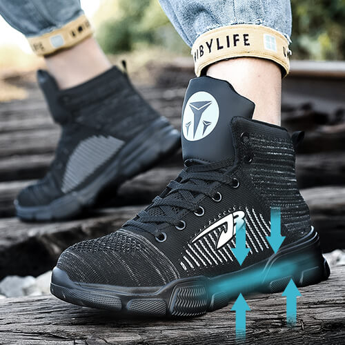 Perseus™ J3 High-Top Steel Toe Sneakers — Lightweight, Anti-Slip, Shock-Absorbing Safety Shoes (Black)