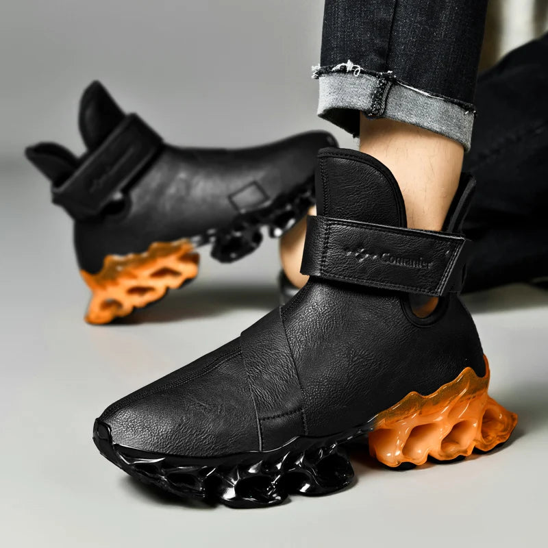 Momos Comanier™ Men’s Fashion Sneakers — Lightweight, Breathable, Shock-Absorbing Streetwear Shoes (Black/Orange)