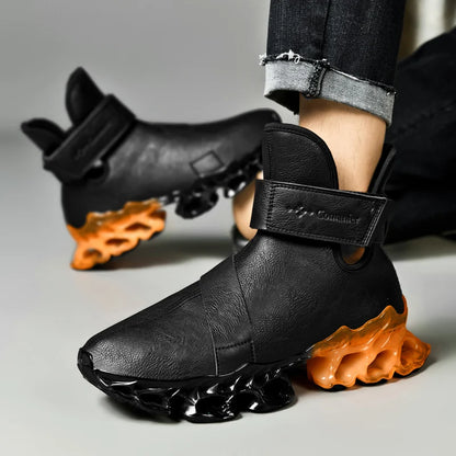 Momos Comanier™ Men’s Fashion Sneakers — Lightweight, Breathable, Shock-Absorbing Streetwear Shoes (Black/Orange)