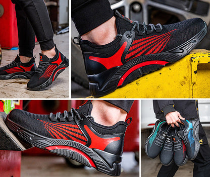Aidos™ J3 Black-Red Steel Toe Work Sneakers — Lightweight, Breathable, Anti-Slip Safety Shoes for Men