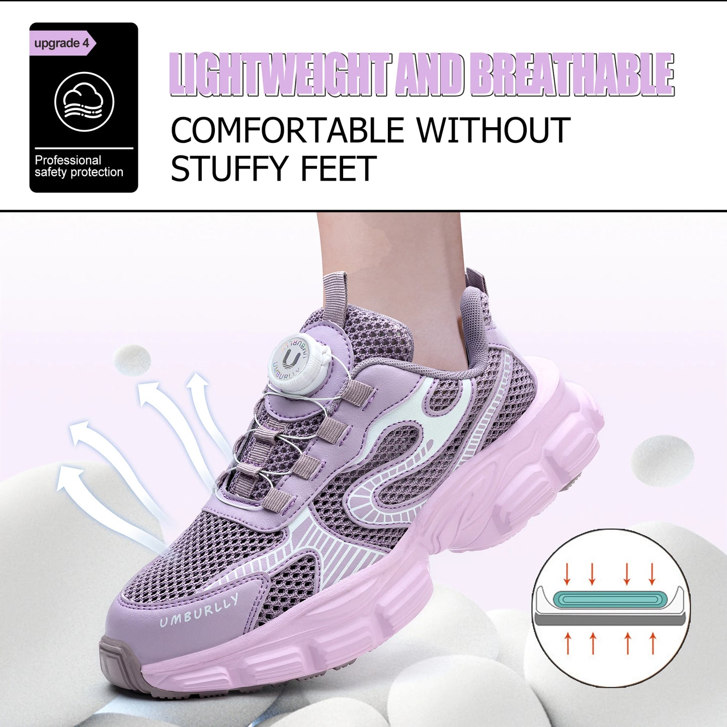 Electrona™ Umburlly Women’s Steel Toe Sneakers — Lightweight, Anti-Puncture, Breathable Safety Shoes (Violet)