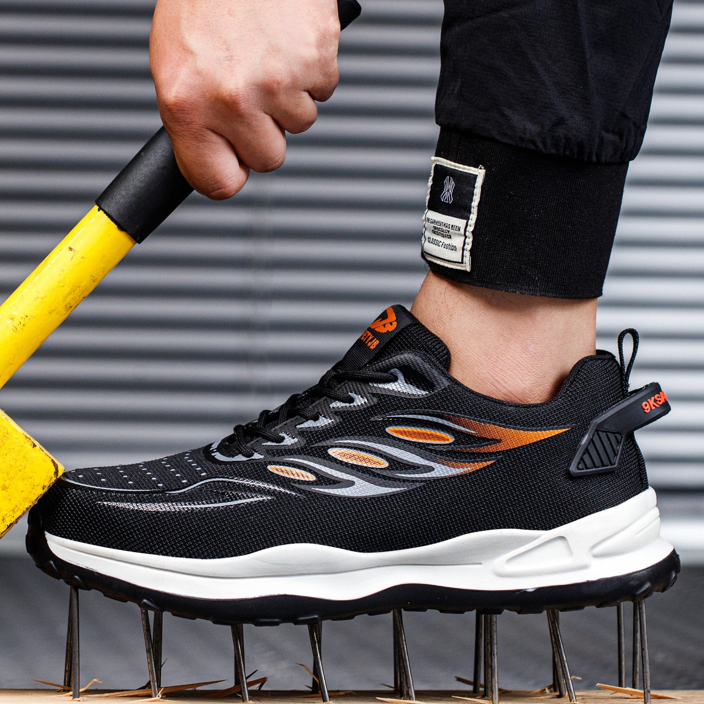 Anteros™ J3 S2 Steel Toe Work Sneakers — Lightweight, Breathable, Anti-Slip Industrial Safety Shoes (Black/orange)