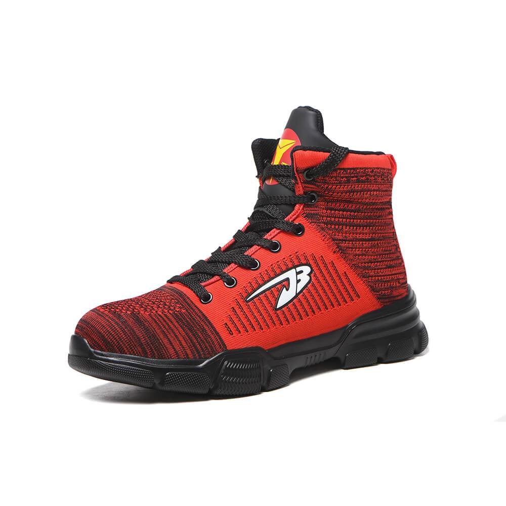 Perseus™ J3 Red High-Top Steel Toe Sneakers — Lightweight, Anti-Slip, Shock-Absorbing Safety Footwear