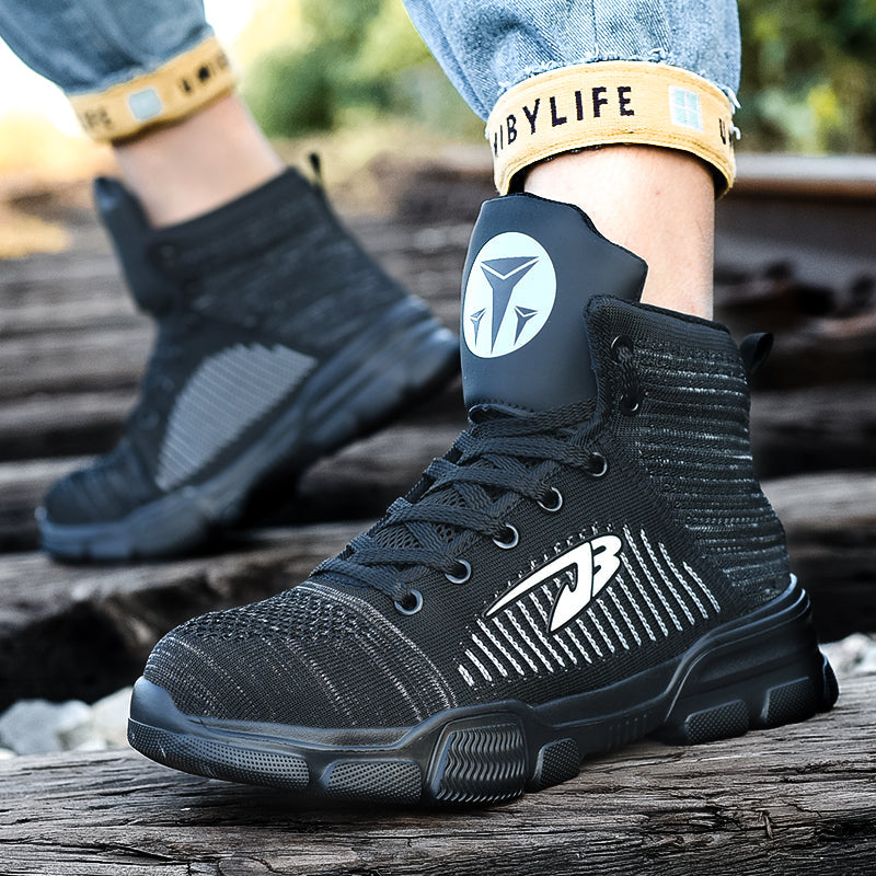 Perseus™ J3 High-Top Steel Toe Sneakers — Lightweight, Anti-Slip, Shock-Absorbing Safety Shoes (Black)