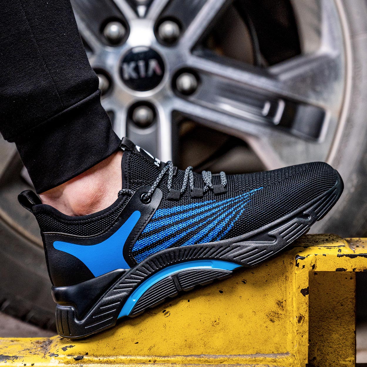 Aidos™ J3 Black-Bleu Steel Toe Work Sneakers — Lightweight, Breathable, Anti-Slip Safety Shoes for Men