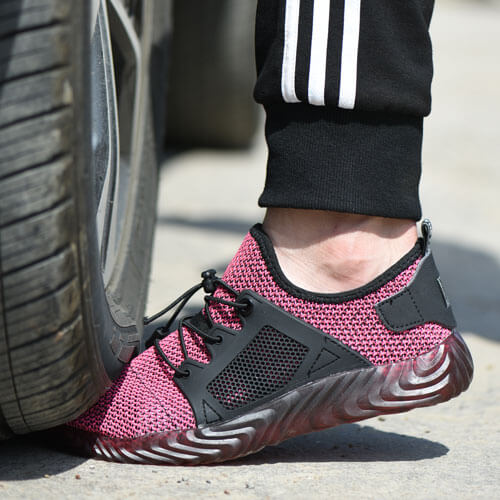 Hemera™ Dark Pink Steel Toe Work Sneakers — Lightweight, Breathable, Anti-Slip Safety Shoes for Women