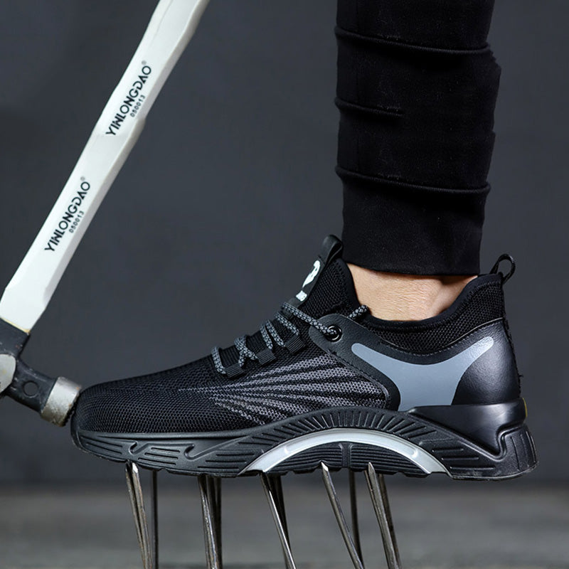 Aidos™ J3 Black-Grey Steel Toe Work Sneakers — Lightweight, Breathable, Anti-Slip Safety Shoes for Men