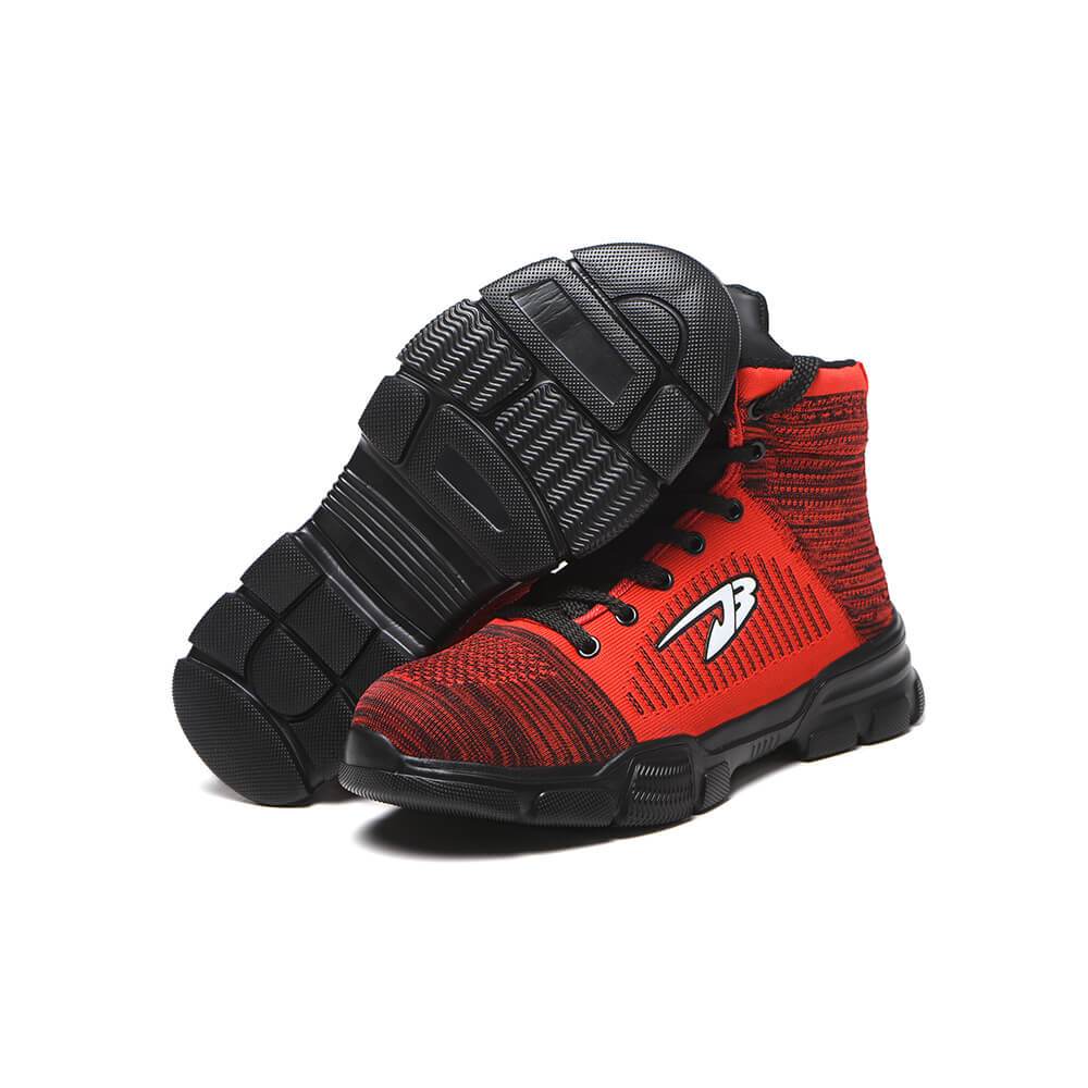 Perseus™ J3 Red High-Top Steel Toe Sneakers — Lightweight, Anti-Slip, Shock-Absorbing Safety Footwear