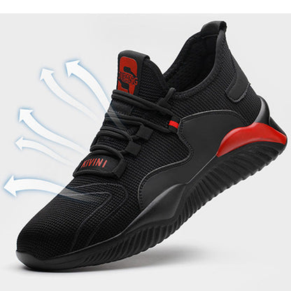 Helios™ Black Red Steel Toe Work Sneakers | Lightweight Slip-Resistant Safety Shoes