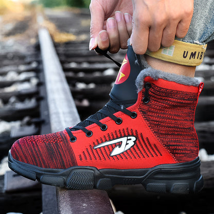 Perseus™ J3 Red High-Top Steel Toe Sneakers — Lightweight, Anti-Slip, Shock-Absorbing Safety Footwear