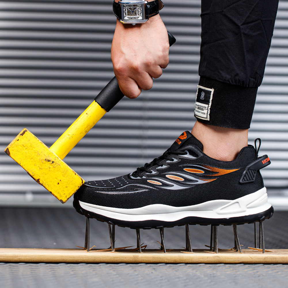 Anteros™ J3 S2 Steel Toe Work Sneakers — Lightweight, Breathable, Anti-Slip Industrial Safety Shoes (Black/orange)