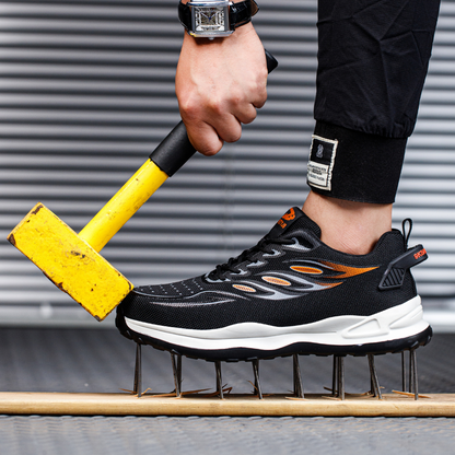 Anteros™ J3 S2 Steel Toe Work Sneakers — Lightweight, Breathable, Anti-Slip Industrial Safety Shoes (Black/orange)