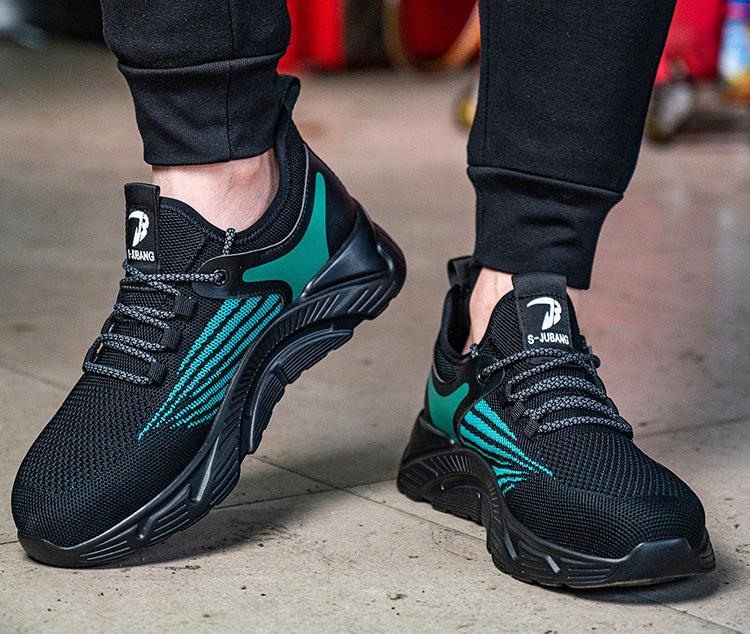 Aidos™ J3 Black-Gren Steel Toe Work Sneakers — Lightweight, Breathable, Anti-Slip Safety Shoes for Men