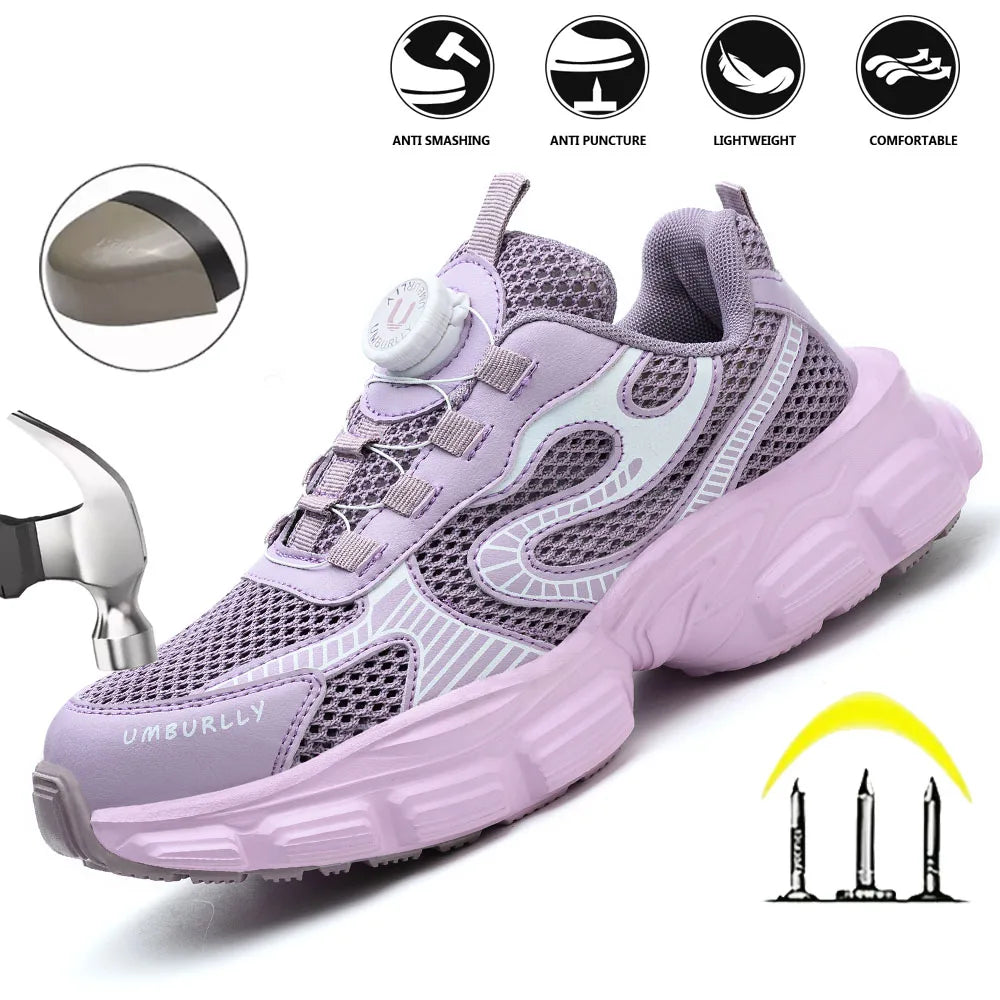 Electrona™ Umburlly Women’s Steel Toe Sneakers — Lightweight, Anti-Puncture, Breathable Safety Shoes (Violet)