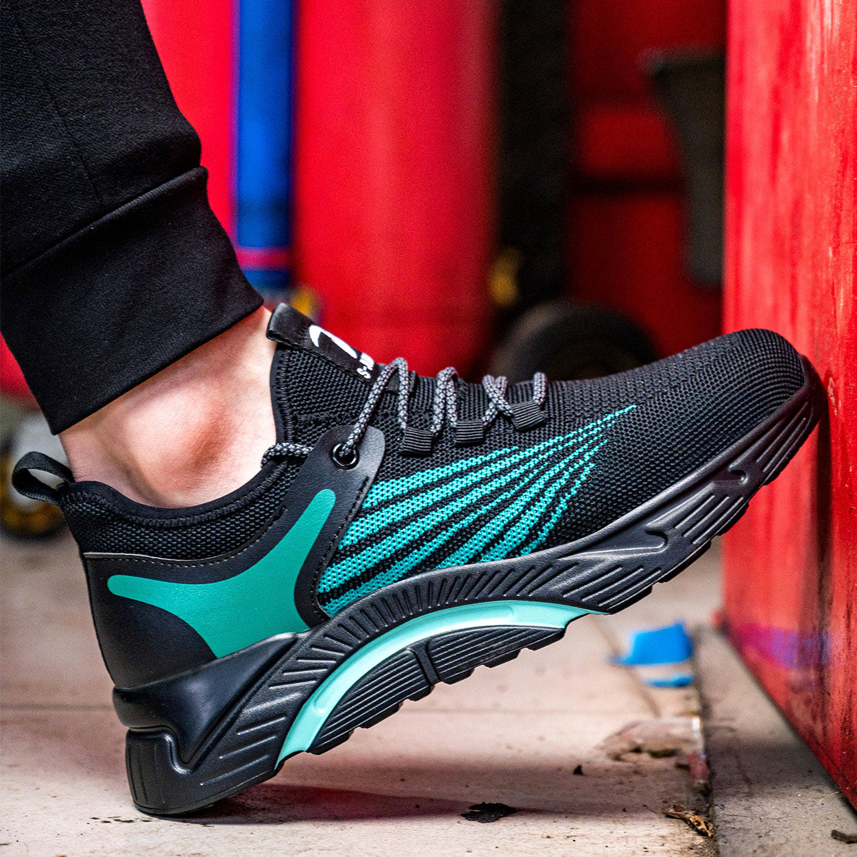 Aidos™ J3 Black-Gren Steel Toe Work Sneakers — Lightweight, Breathable, Anti-Slip Safety Shoes for Men