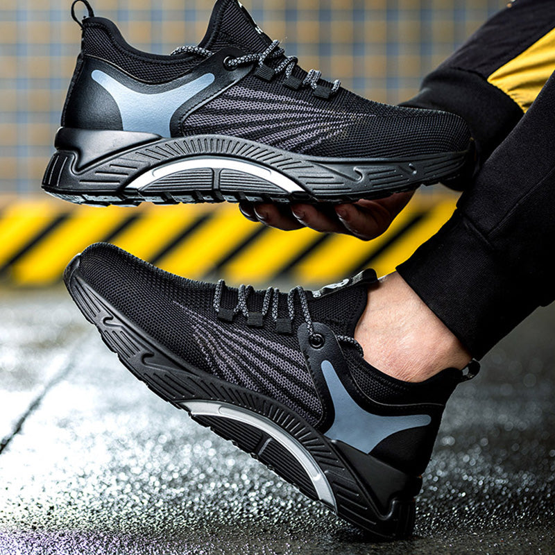 Aidos™ J3 Black-Grey Steel Toe Work Sneakers — Lightweight, Breathable, Anti-Slip Safety Shoes for Men