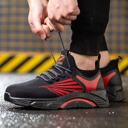 Aidos™ J3 Black-Red Steel Toe Work Sneakers — Lightweight, Breathable, Anti-Slip Safety Shoes for Men