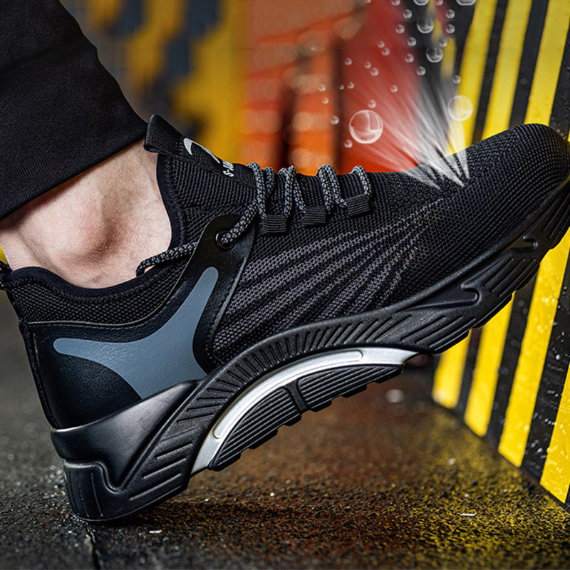 Aidos™ J3 Black-Grey Steel Toe Work Sneakers — Lightweight, Breathable, Anti-Slip Safety Shoes for Men