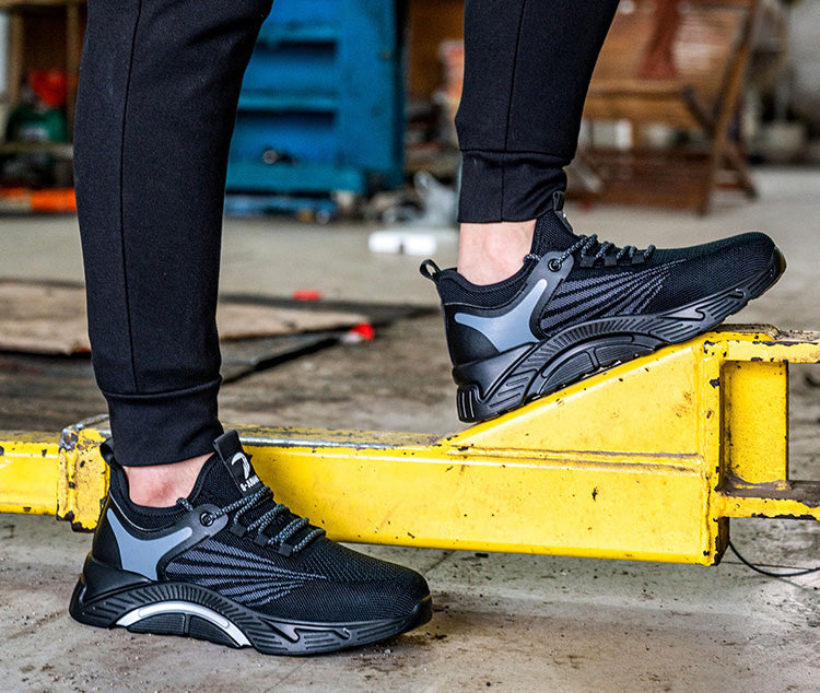 Aidos™ J3 Black-Grey Steel Toe Work Sneakers — Lightweight, Breathable, Anti-Slip Safety Shoes for Men