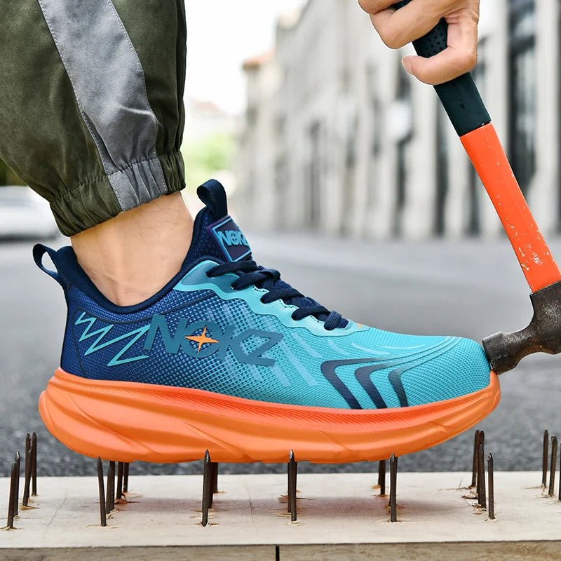 Agon™ NOXZ Men’s Steel Toe Kicks — Ultra-Durable, Breathable, Anti-Puncture Work Sneakers (Blue/Orange)