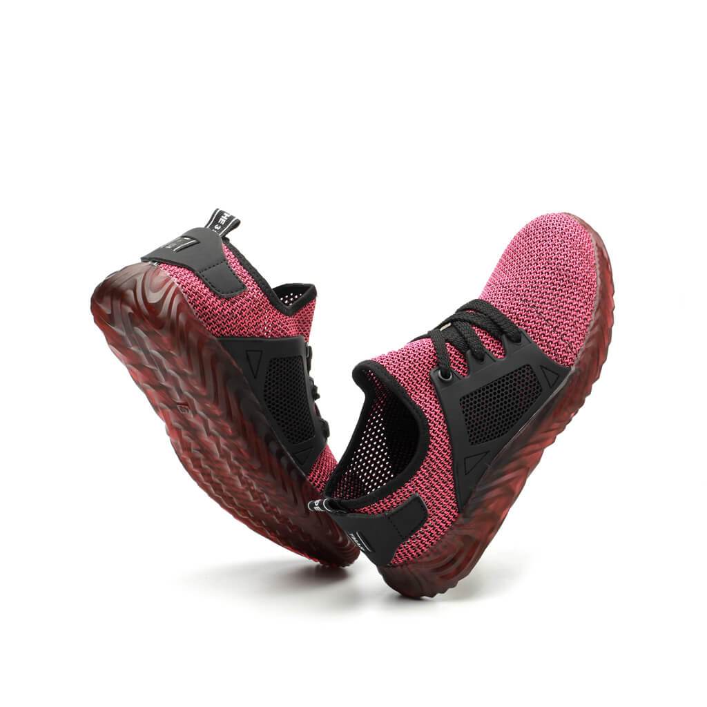 Hemera™ Dark Pink Steel Toe Work Sneakers — Lightweight, Breathable, Anti-Slip Safety Shoes for Women