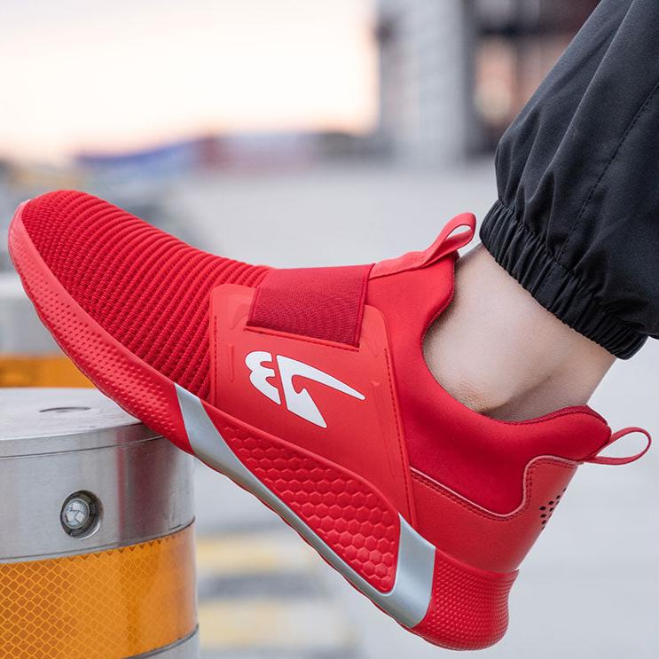 Orion™ J3 Steel Toe Slip-On Sneakers — Lightweight, Anti-Slip, Shock-Absorbing Safety Shoes (Red)