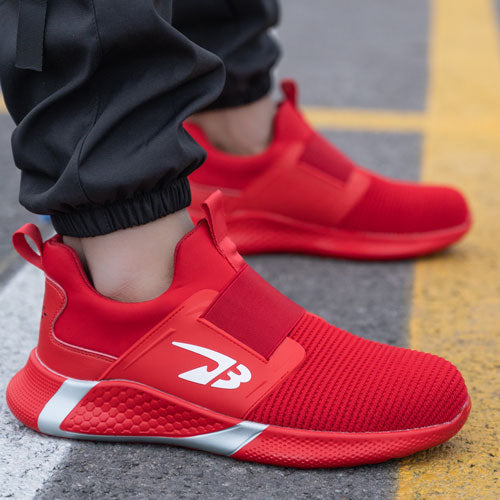 Orion™ J3 Steel Toe Slip-On Sneakers — Lightweight, Anti-Slip, Shock-Absorbing Safety Shoes (Red)