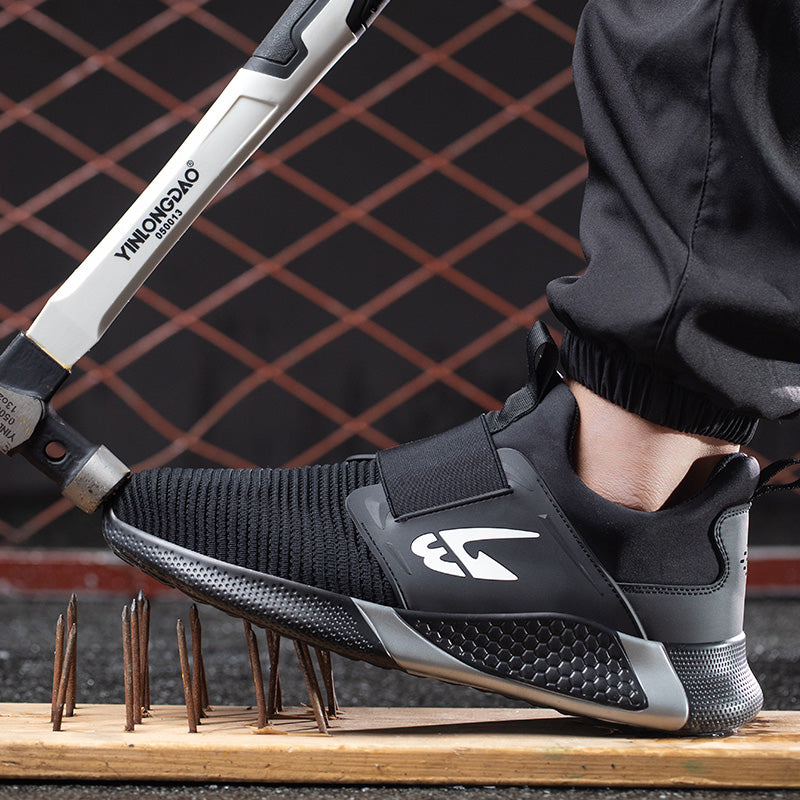 Orion™ J3 Steel Toe Slip-On Sneakers — Lightweight, Anti-Slip, Shock-Absorbing Safety Shoes (Black)