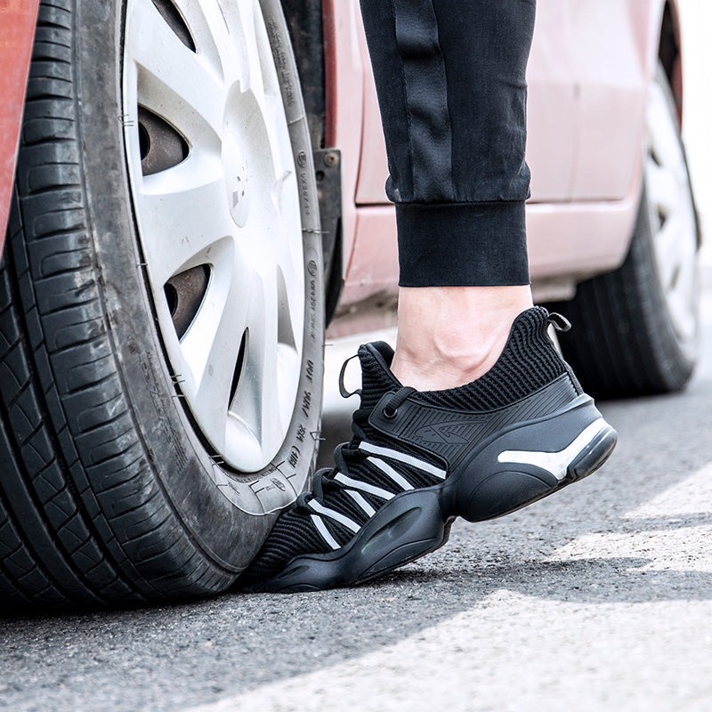 Hestia™ J3 Black Steel Toe Safety Sneakers — Lightweight, Breathable, Anti-Slip Work Shoes for Men