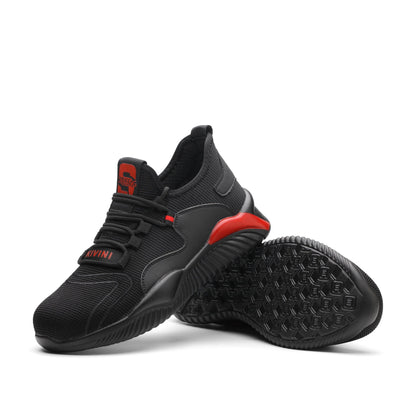 Helios™ Black Red Steel Toe Work Sneakers | Lightweight Slip-Resistant Safety Shoes