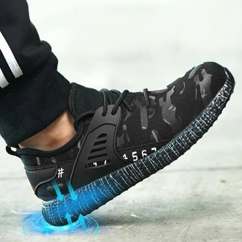 Calypso™ Camo Steel Toe Sneakers — Lightweight, Anti-Slip, Shock-Absorbing Safety Shoes (Black Camo)