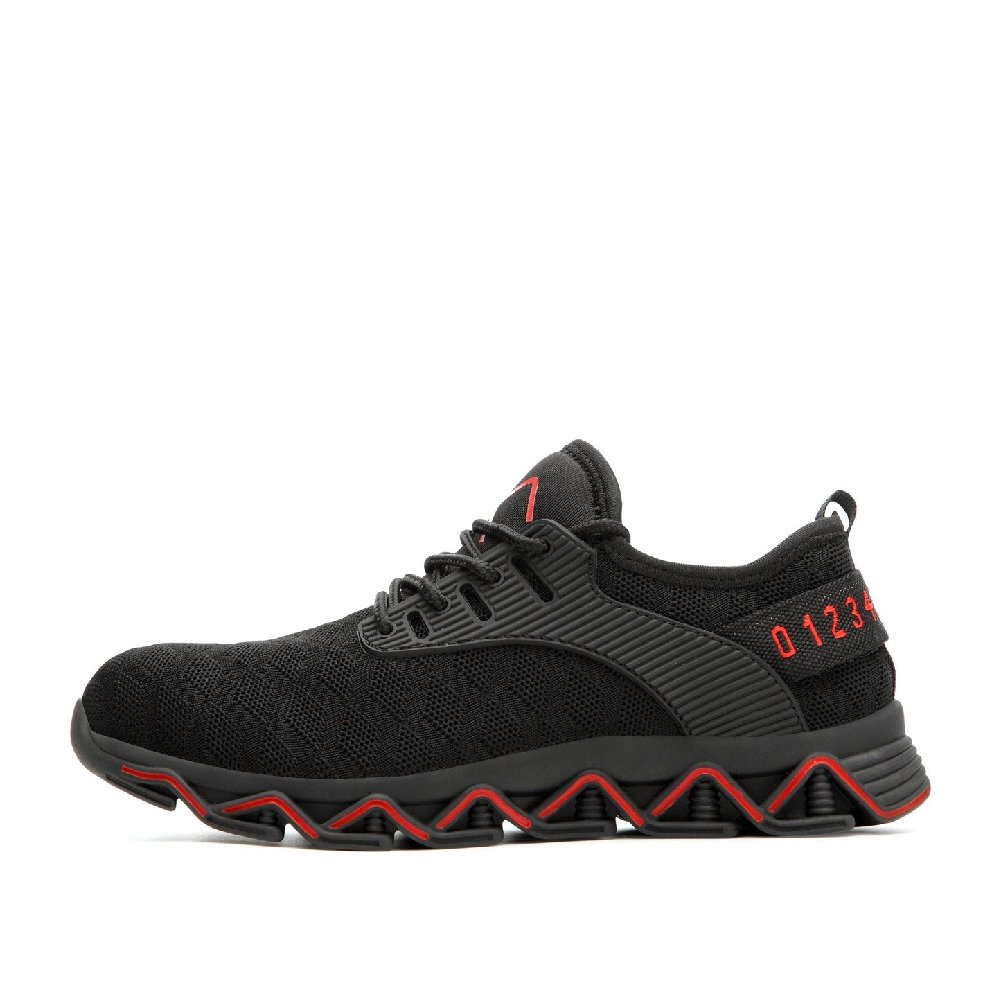 Tyche™ Black-Red Steel Toe Work Sneakers — Lightweight, Breathable, Slip-Resistant Safety Shoes