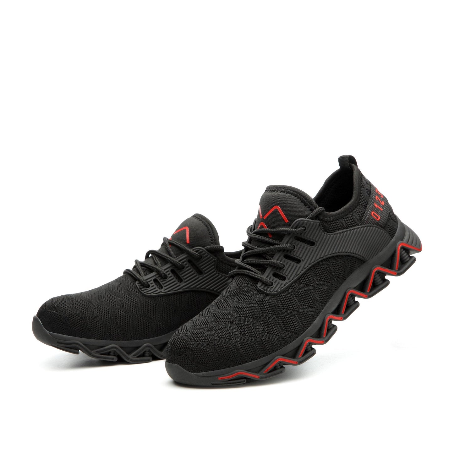 Tyche™ Black-Red Steel Toe Work Sneakers — Lightweight, Breathable, Slip-Resistant Safety Shoes