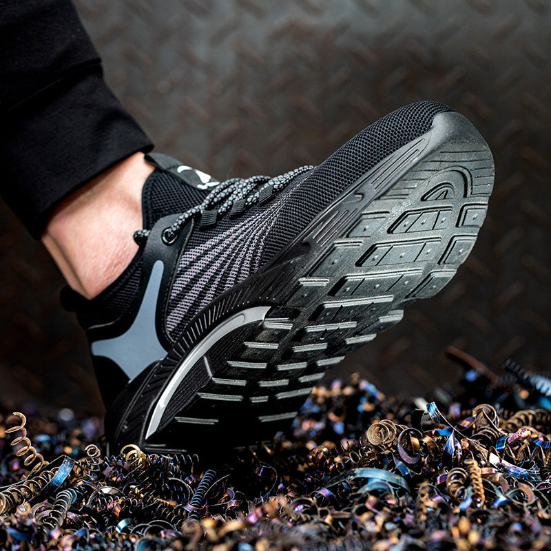 Aidos™ J3 Black-Grey Steel Toe Work Sneakers — Lightweight, Breathable, Anti-Slip Safety Shoes for Men