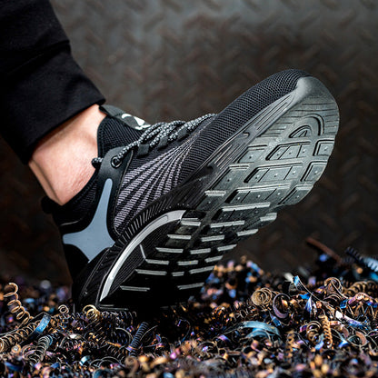 Aidos™ J3 Black-Grey Steel Toe Work Sneakers — Lightweight, Breathable, Anti-Slip Safety Shoes for Men