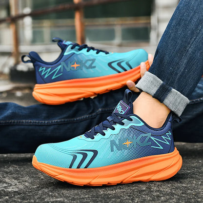 Agon™ NOXZ Men’s Steel Toe Kicks — Ultra-Durable, Breathable, Anti-Puncture Work Sneakers (Blue/Orange)