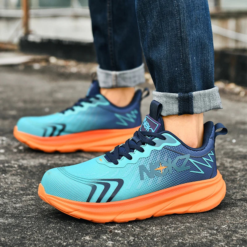 Agon™ NOXZ Men’s Steel Toe Kicks — Ultra-Durable, Breathable, Anti-Puncture Work Sneakers (Blue/Orange)