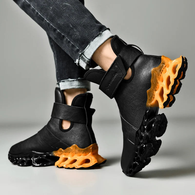 Momos Comanier™ Men’s Fashion Sneakers — Lightweight, Breathable, Shock-Absorbing Streetwear Shoes (Black/Orange)