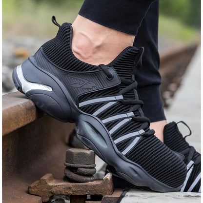 Hestia™ J3 Black Steel Toe Safety Sneakers — Lightweight, Breathable, Anti-Slip Work Shoes for Men