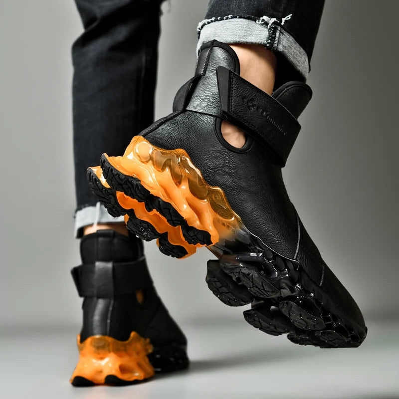 Momos Comanier™ Men’s Fashion Sneakers — Lightweight, Breathable, Shock-Absorbing Streetwear Shoes (Black/Orange)