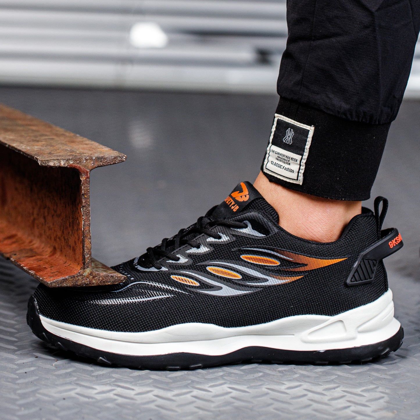 Anteros™ J3 S2 Steel Toe Work Sneakers — Lightweight, Breathable, Anti-Slip Industrial Safety Shoes (Black/orange)